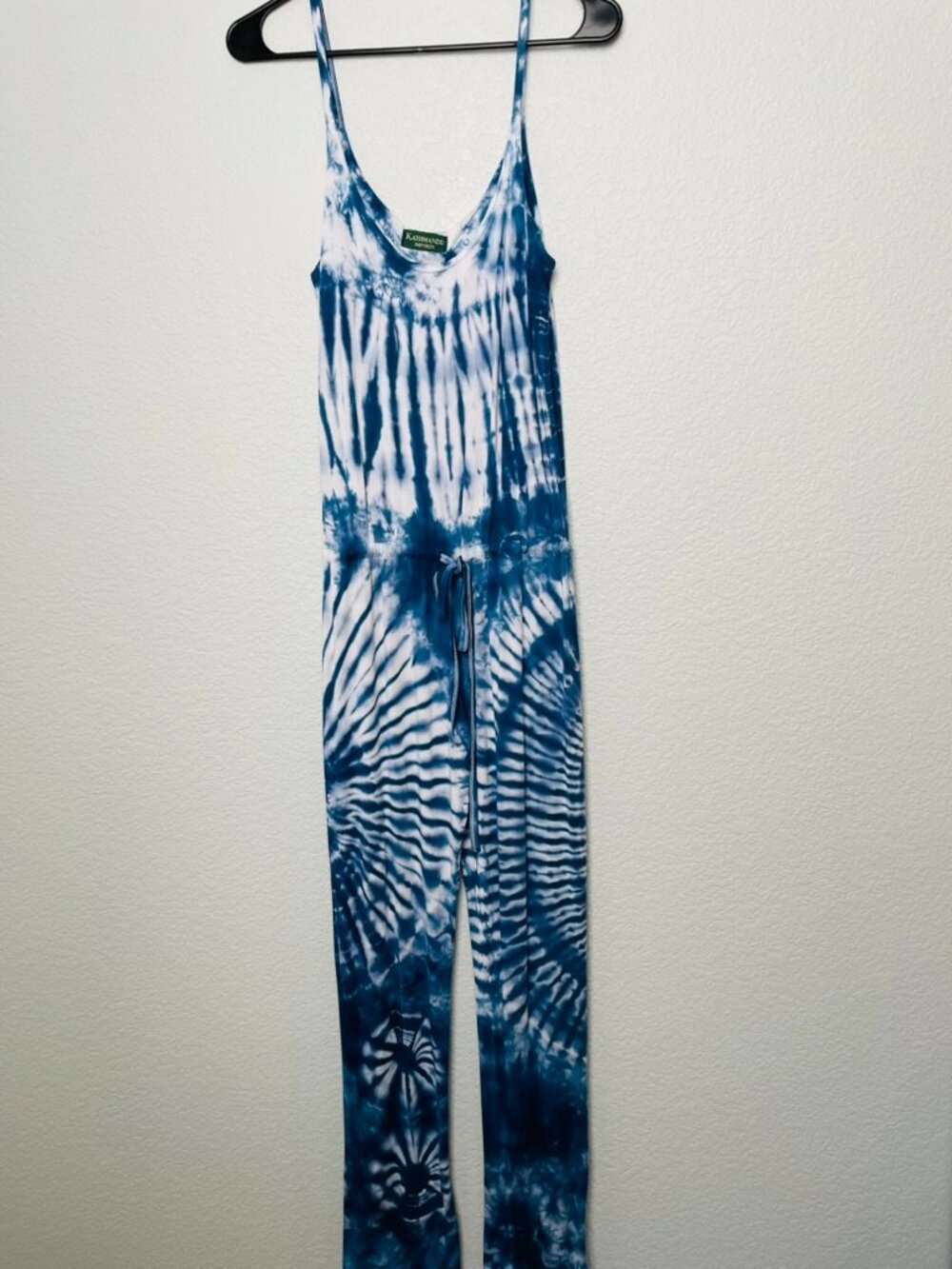 Kathmandu Blue White Tie Dye Stretchy Casual Drawstring Waist Jumpsuit | Medium